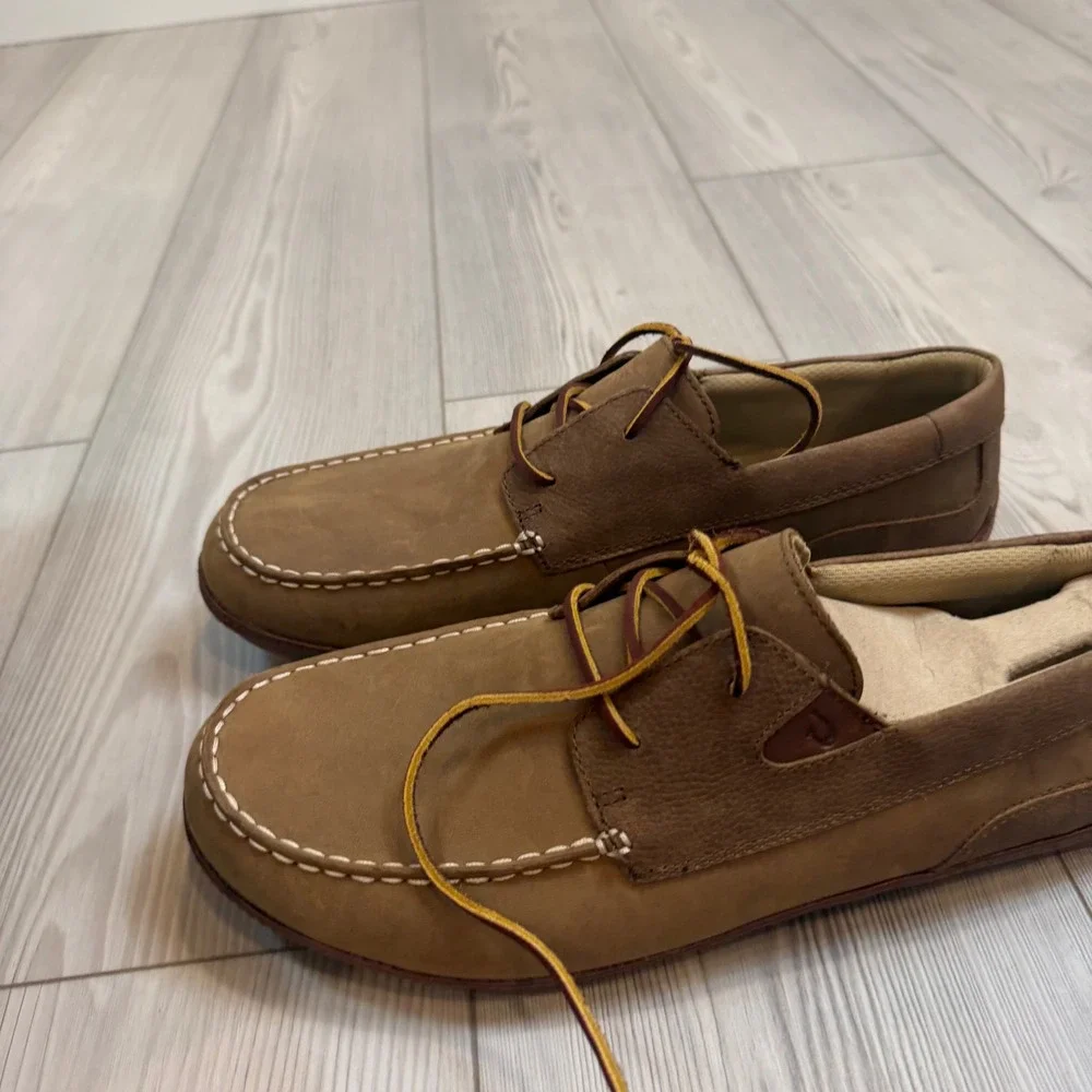 NEW OluKai Mano Mens 13 Boat Shoes Ray Toffee Leather Loafers